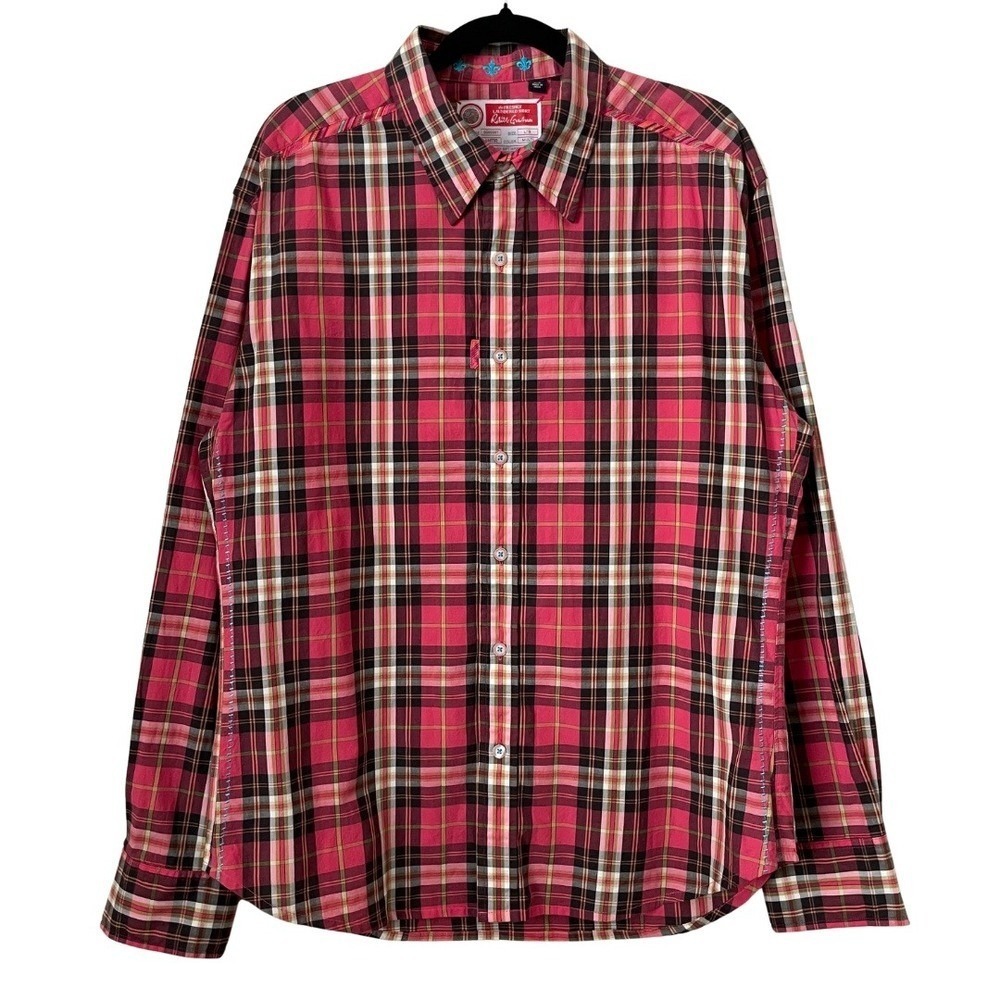 Robert Graham‎ Shirt Mens Large Freshly Laundered Plaid Embroidered Long Sleeve